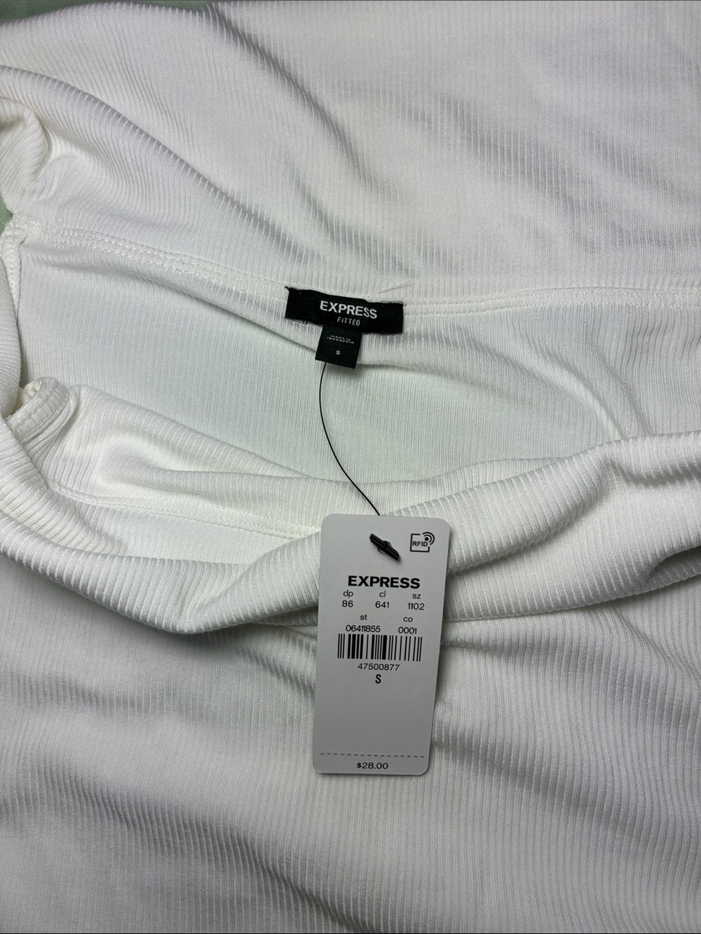 Express Off-Shoulder White Ribbed Knit Top - Picture 4 of 7